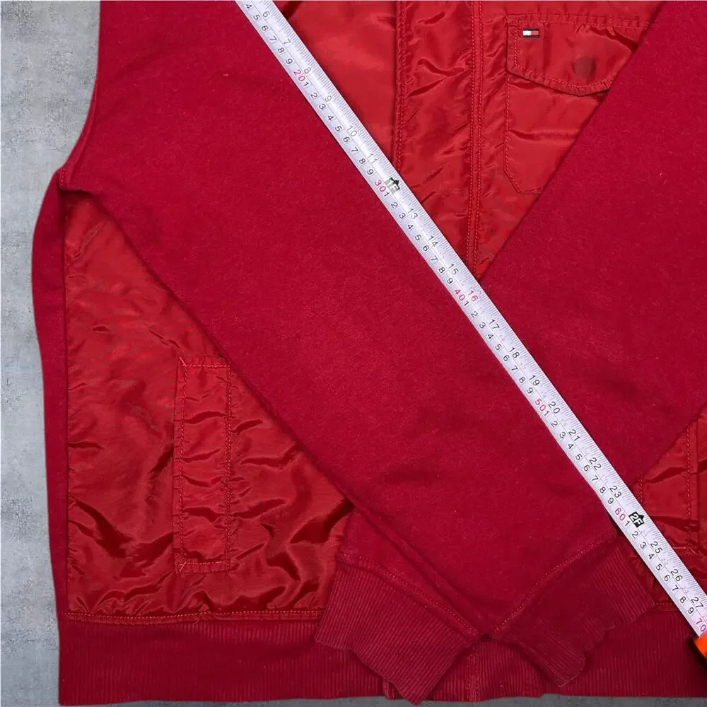 Vintage Tommy Hilfiger Men’s L Corduroy Collar Fleece Lined Red Windbreaker Y2K